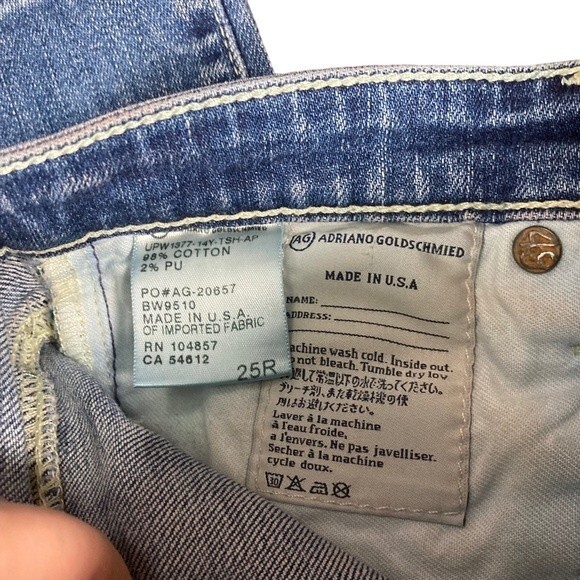 Ag Adriano Goldschmied Stevie Ankle Slim Straight Distressed Blue Jeans, size 25 - Picture 7 of 11